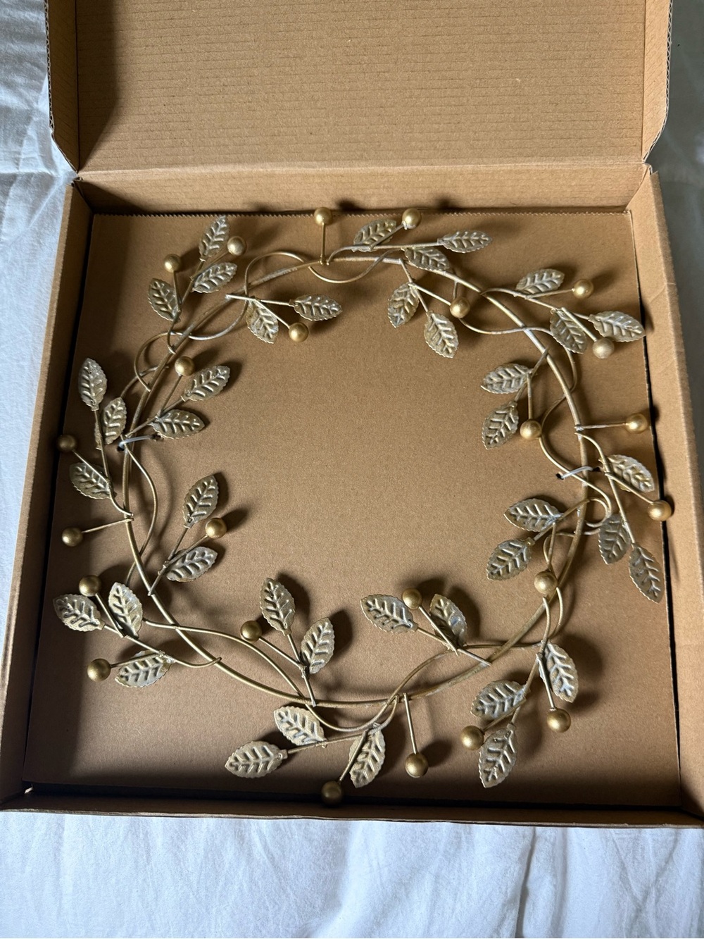 Jilly Box - Gold Leaf Metal Wreath  NWOT